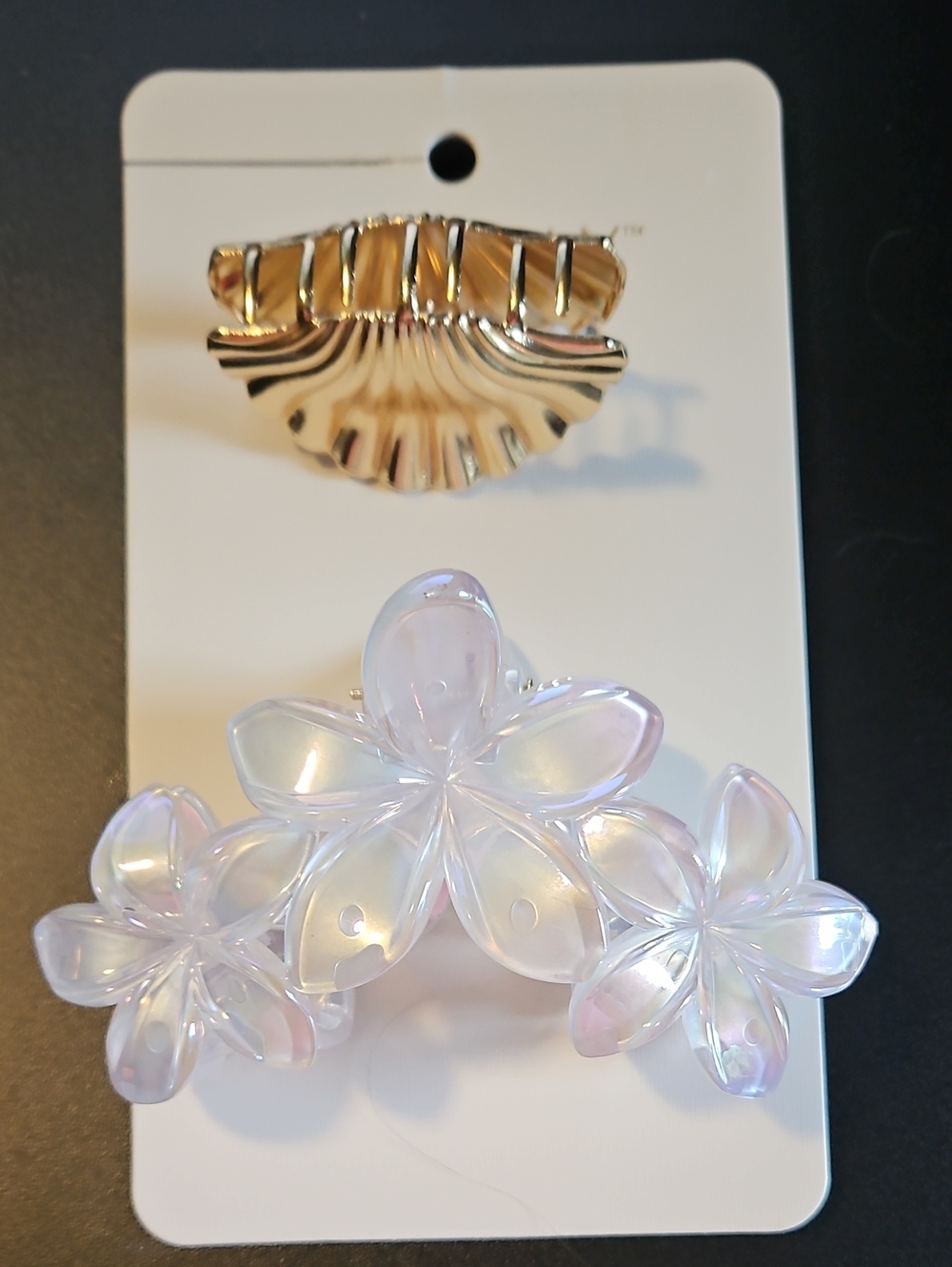 Iridescent Floral And Golden Seashell Claw Clips